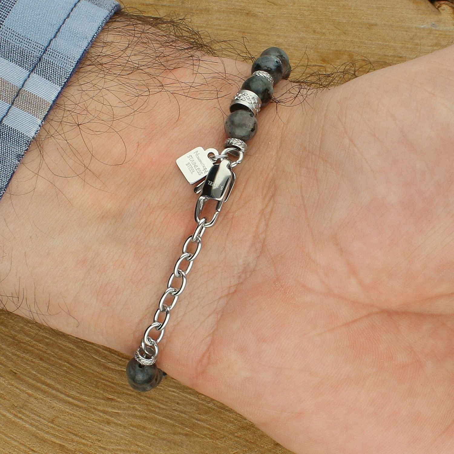 Bransoletka męska Nomination Manvision 133016 061 – stal nierdzewna, Róża Wiatrów, szary jaspis.jpg